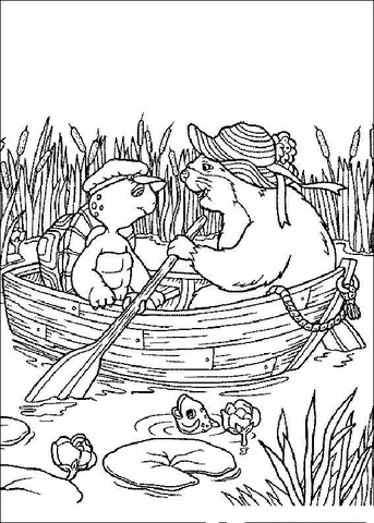 Franklin And Beaver Are Riding A Boat  Coloring Page